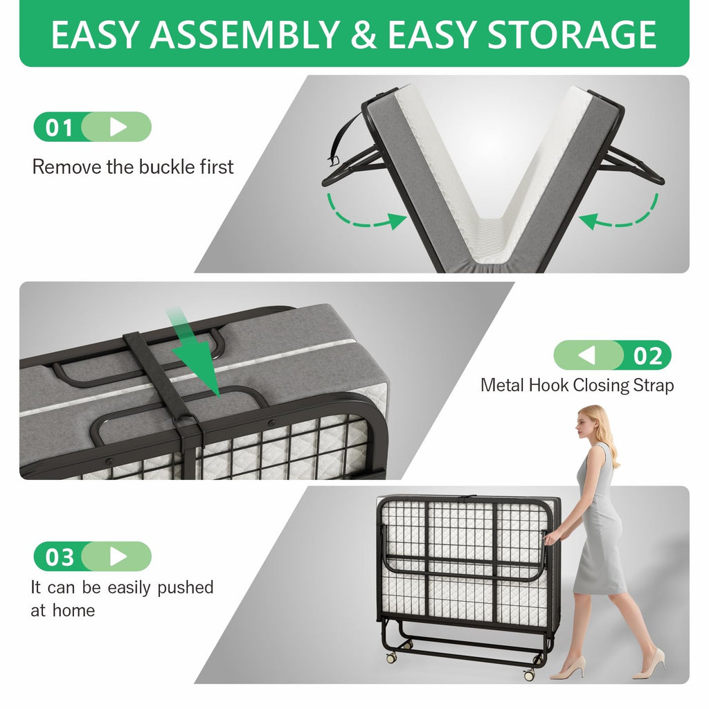 Folding Twin XL Size Bed with Memory Foam Mattress U9877