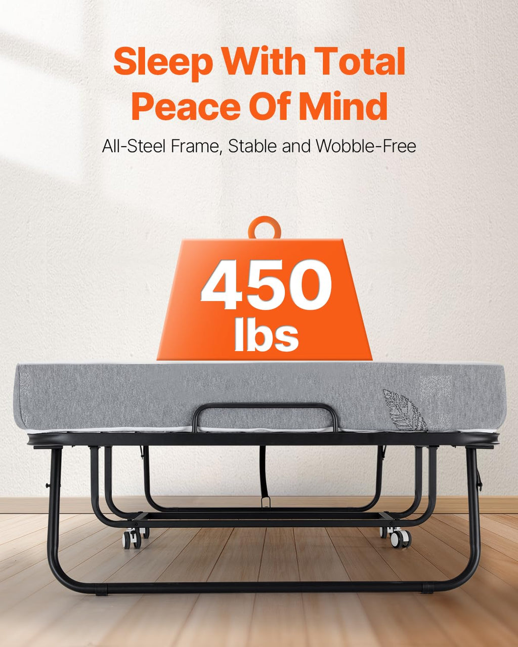 White Twin Size Folding Bed with 5 in Memory Foam Mattress V887