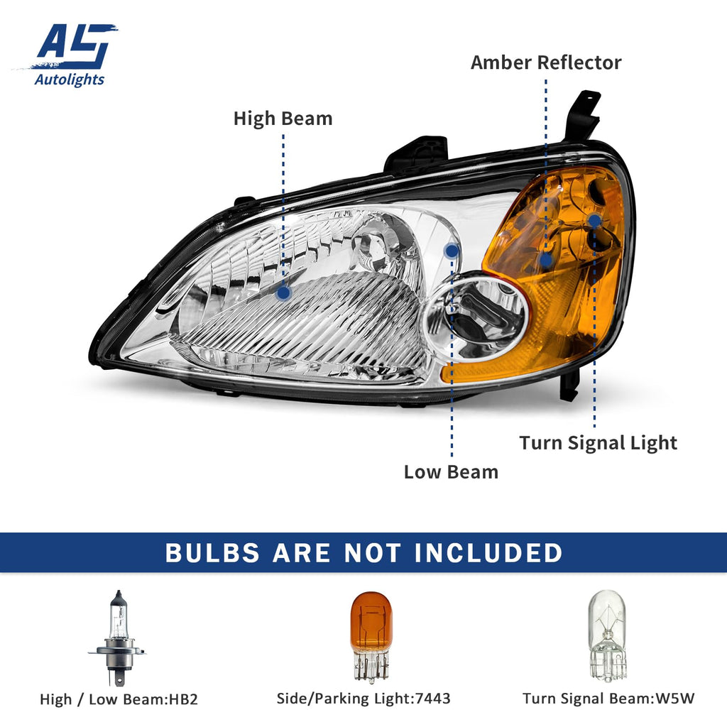 Headlight Assembly with Chrome Housing Amber Reflector Driver and Passenger Side M6575