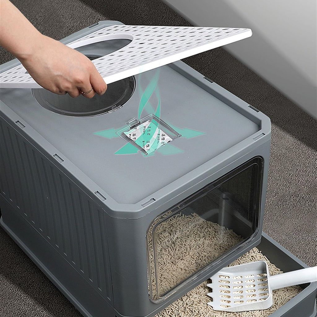 Enclosed Foldable Cat Litter Box with Lid H476995