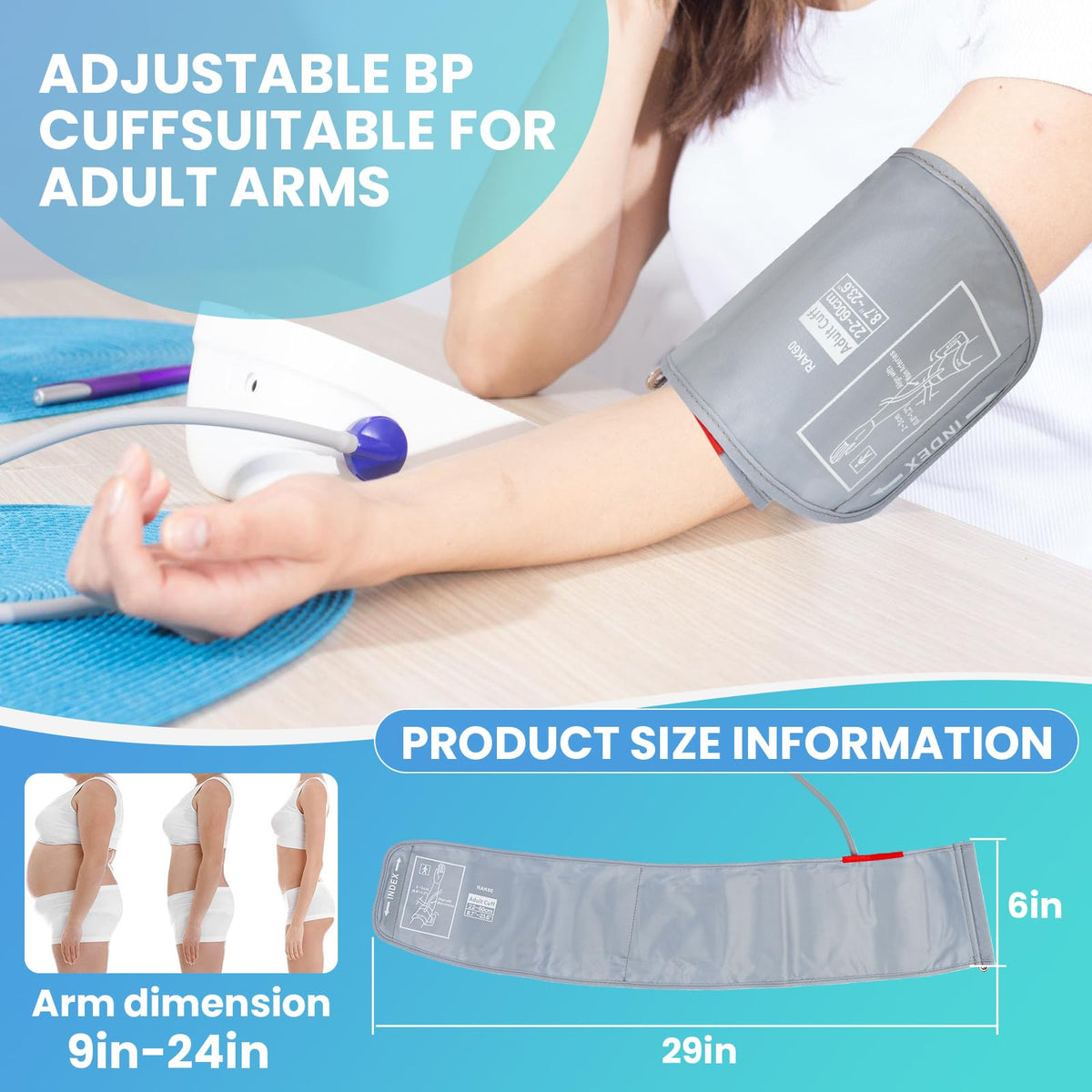 Extra Large Blood Pressure Cuff Replacement, 8.7"-23.6" Adjustable Upper Arm Cuff V436850