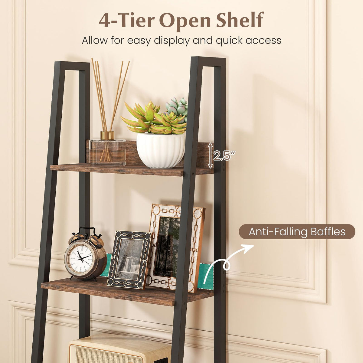 5-Tier Ladder Bookshelf with Fabric Drawer L26614