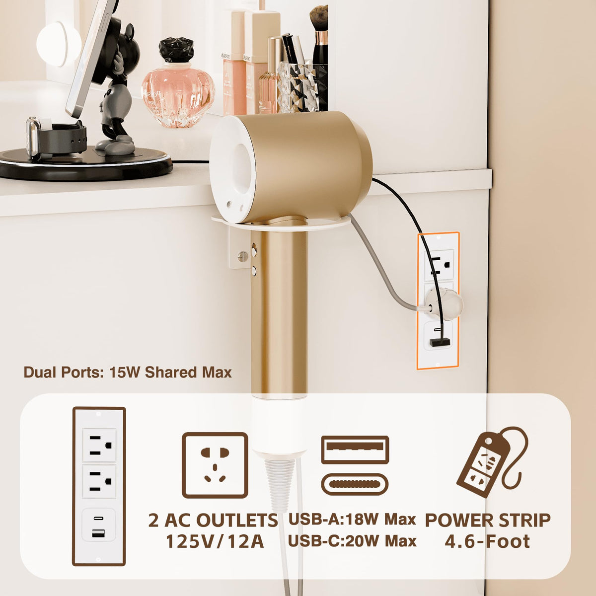 White Vanity Desk with Mirror & Charging Station Z340487
