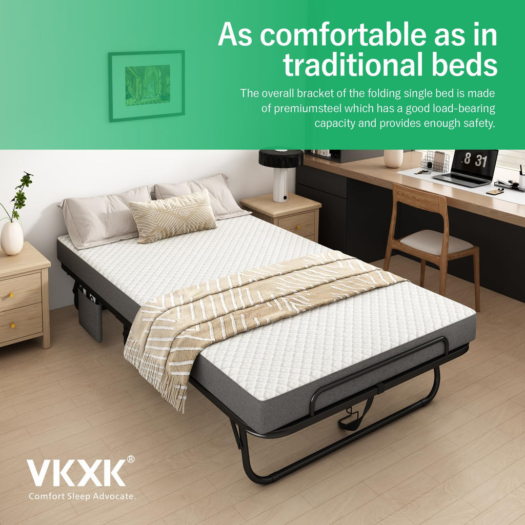 Folding Twin XL Size Bed with Memory Foam Mattress U9877