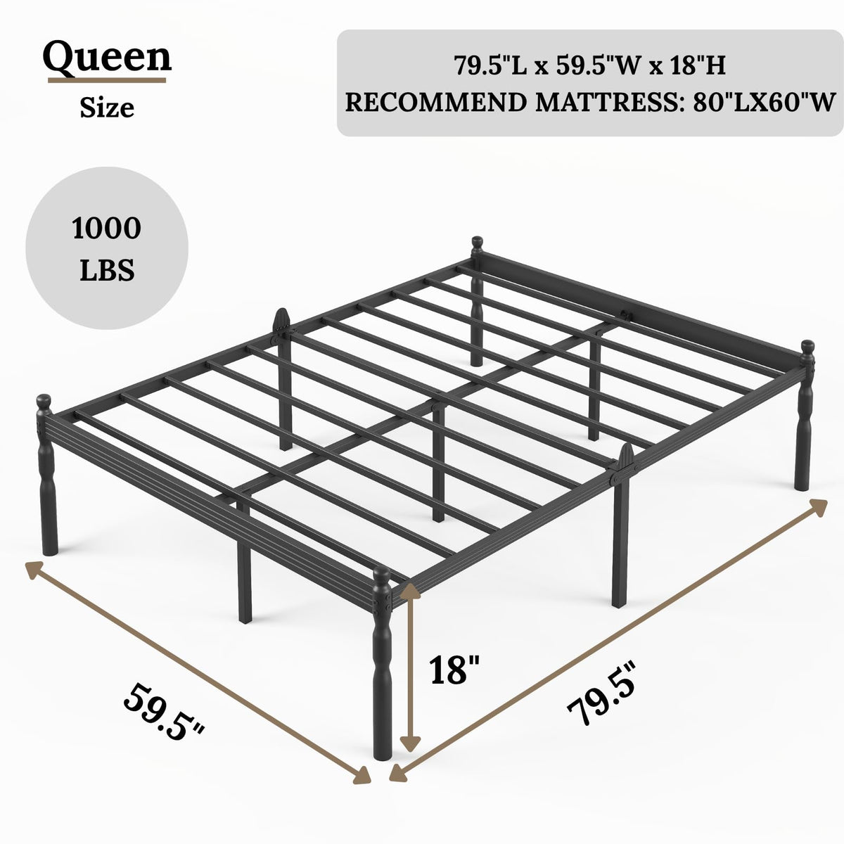 18" Metal Queen Platform Bed Frame K64656