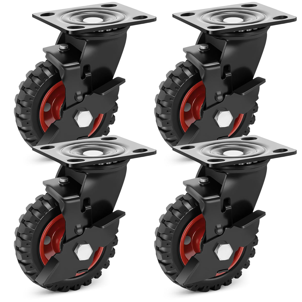 5 Inch Heavy Duty Rubber Casters Set of 4 with Brake V5801