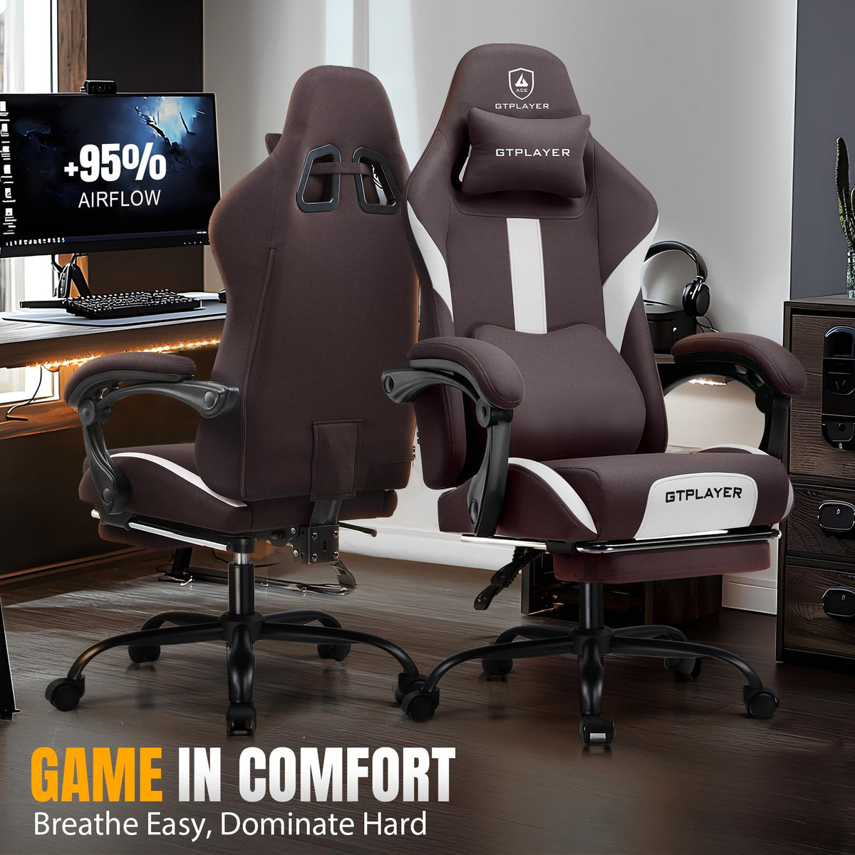 Brown Ergonomic Gaming Chair with Foot Rest R6941