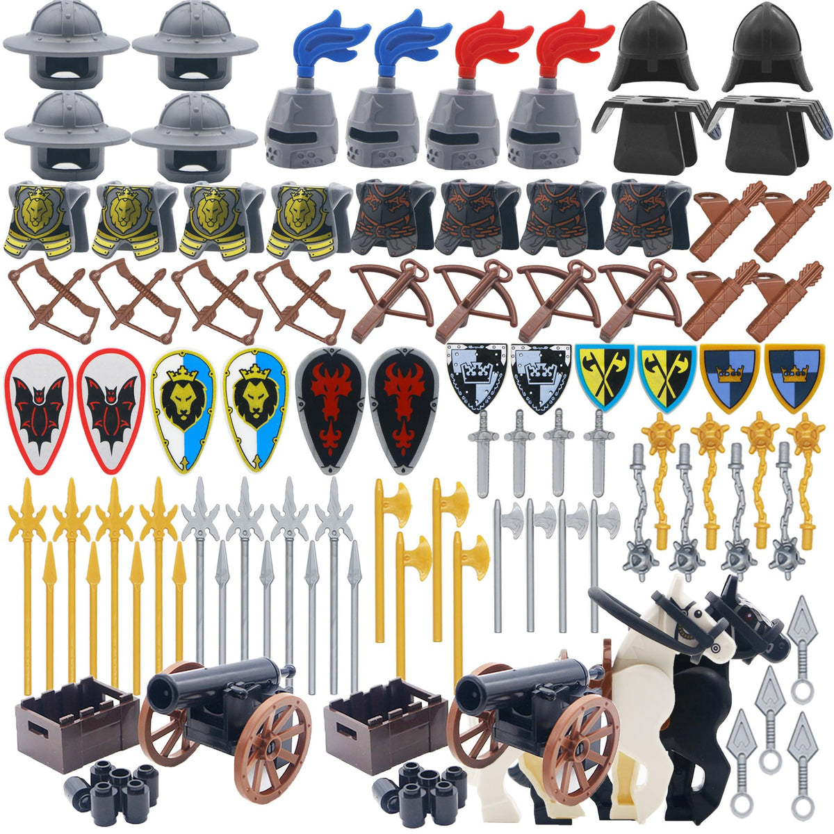 Building Block Medieval Weapon Armor Swords Helmet Horse G43943
