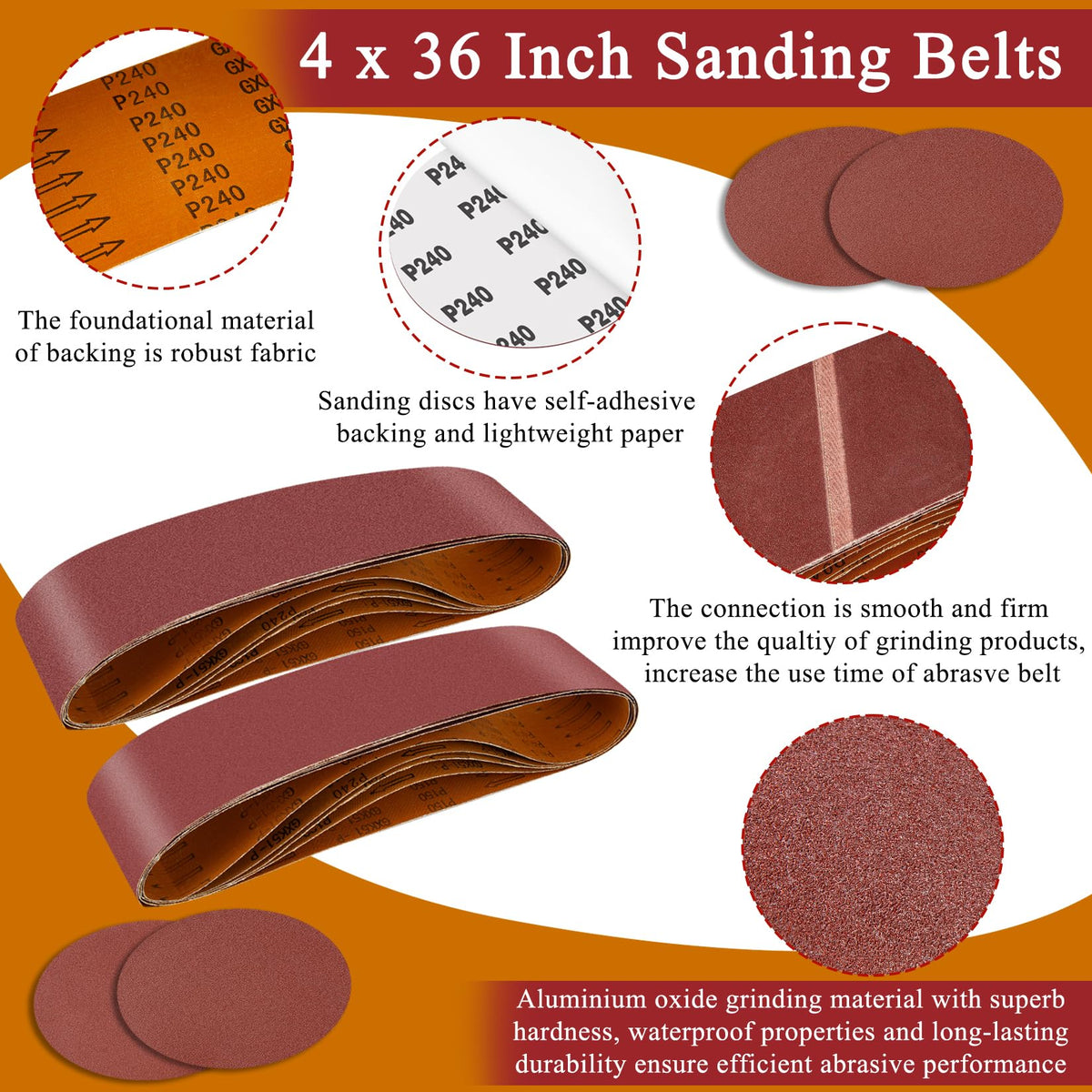 4 x 36 inch 11 Pc Sanding Belts and 6" Self Stick Sanding Disc Set B705