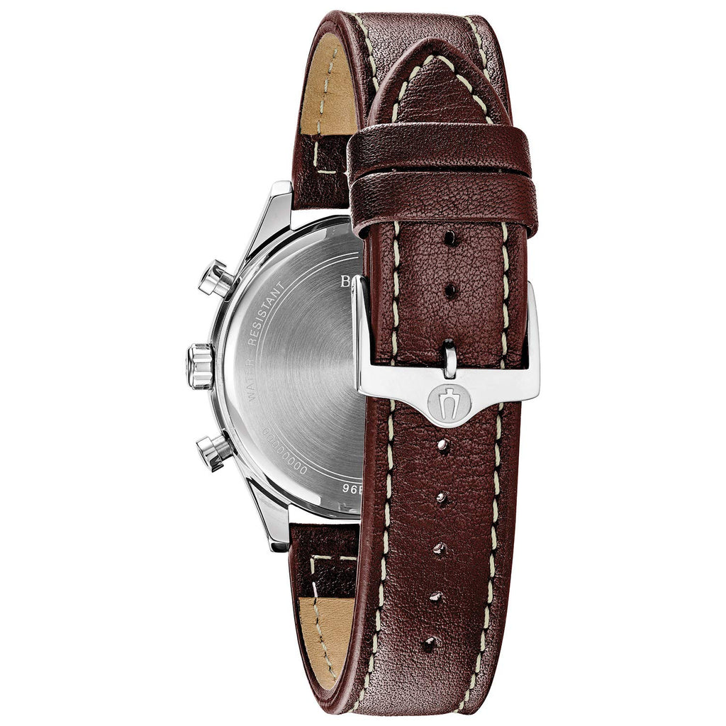 Men's Stainless Steel Chronograph Quartz Leather Strap Watch with Grey Dial, Gold Accents, 41mm E373