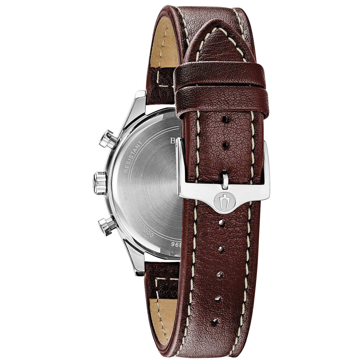 Men's Stainless Steel Chronograph Quartz Leather Strap Watch with Grey Dial, Gold Accents, 41mm E373