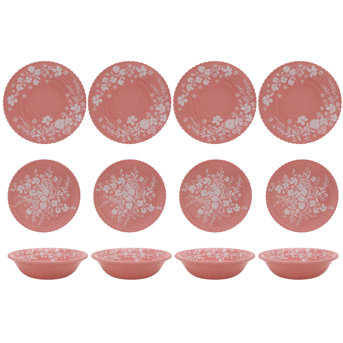12-Piece Pink Bamboo Melamine Dinnerware Set Y12235