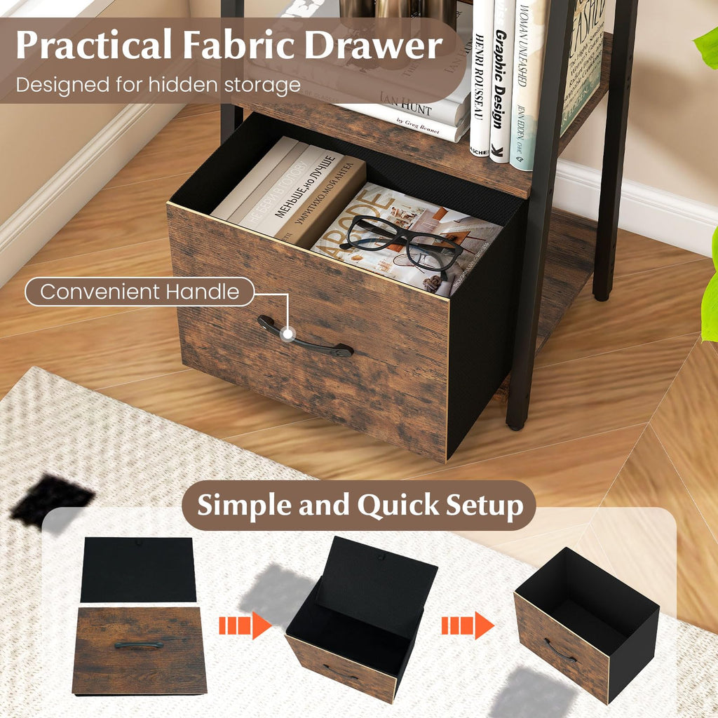 5-Tier Ladder Bookshelf with Fabric Drawer L26614