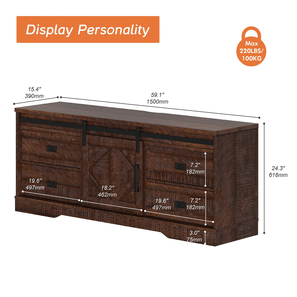 60 inch Farmhouse TV Stand with Drawers & Storage Cabinet Z15425