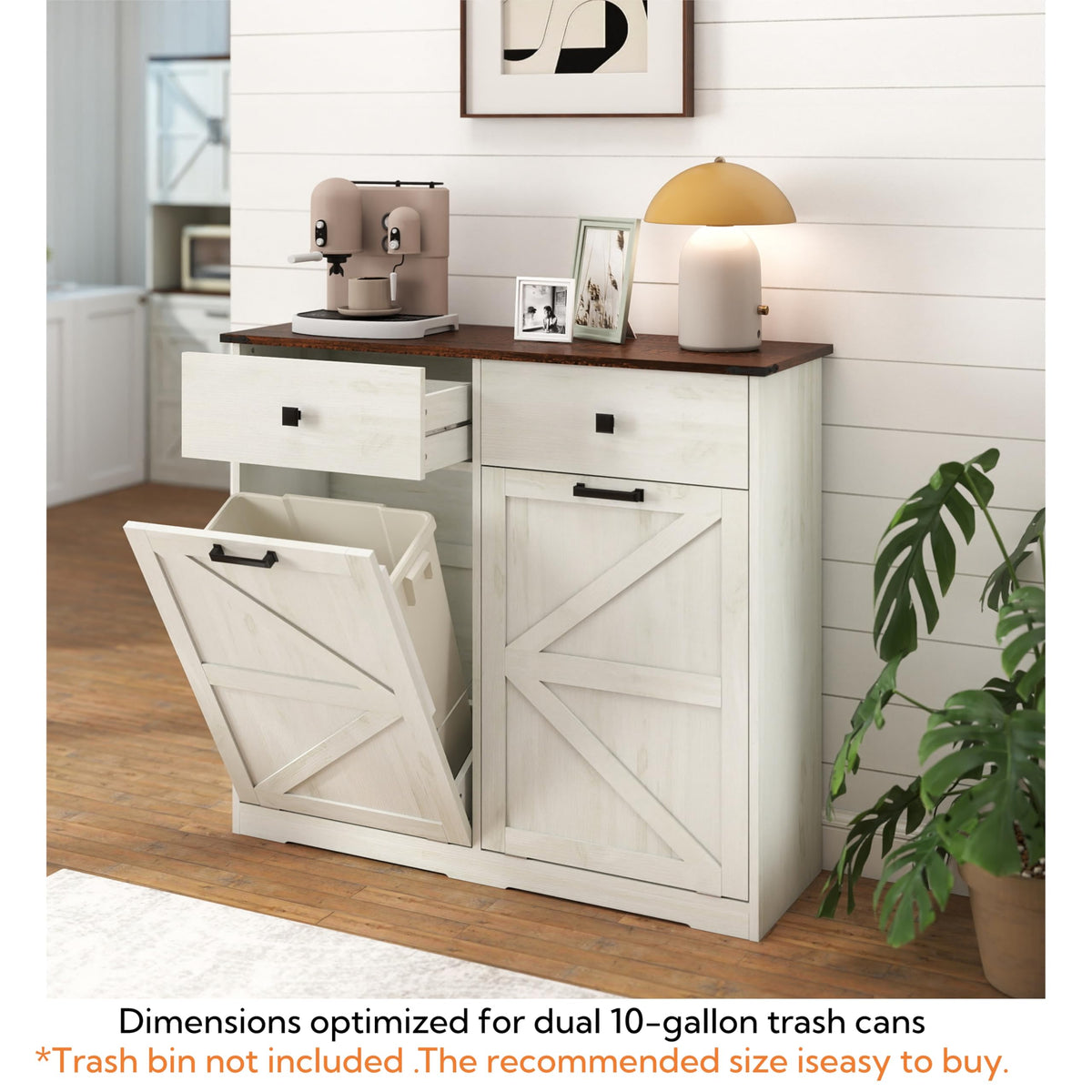 Antique White Double Tilt Out Trash Cabinet with 2 Drawers E97088