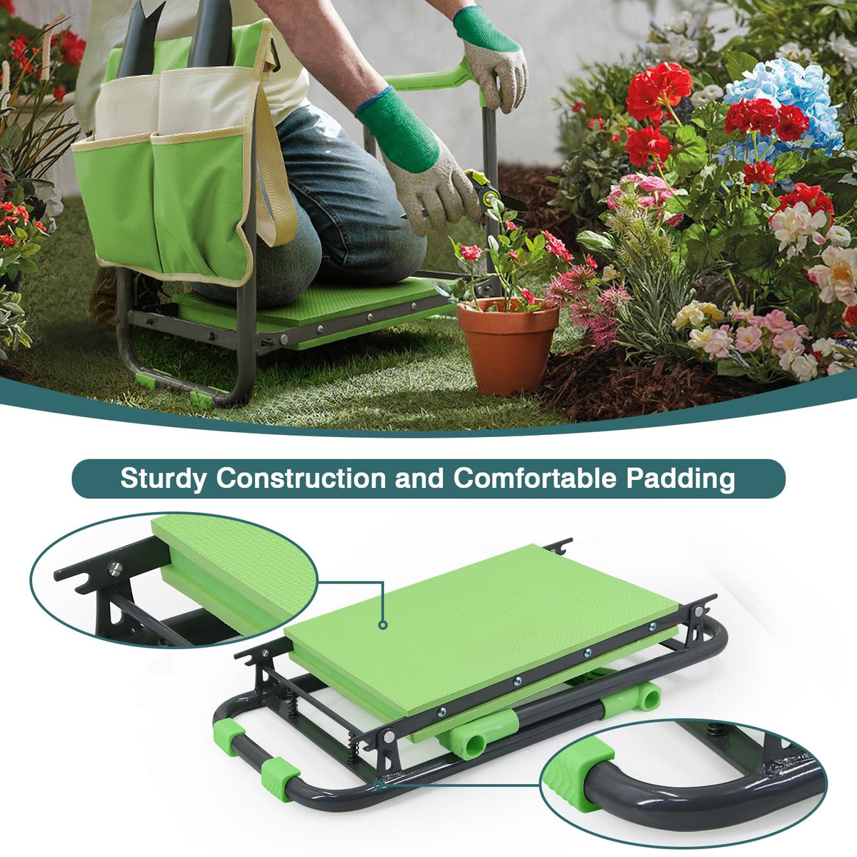 Foldable Garden Kneeler and Seat with Tool Storage Pouch M55212