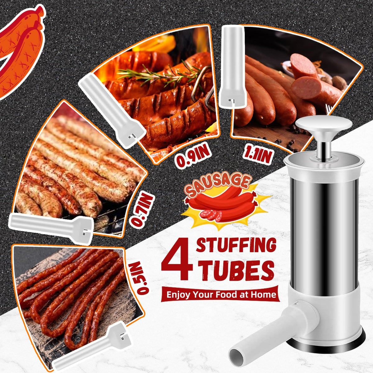 2.2lb Stainless Steel Sausage Stuffer with 4 Stuffing Tubes N88318