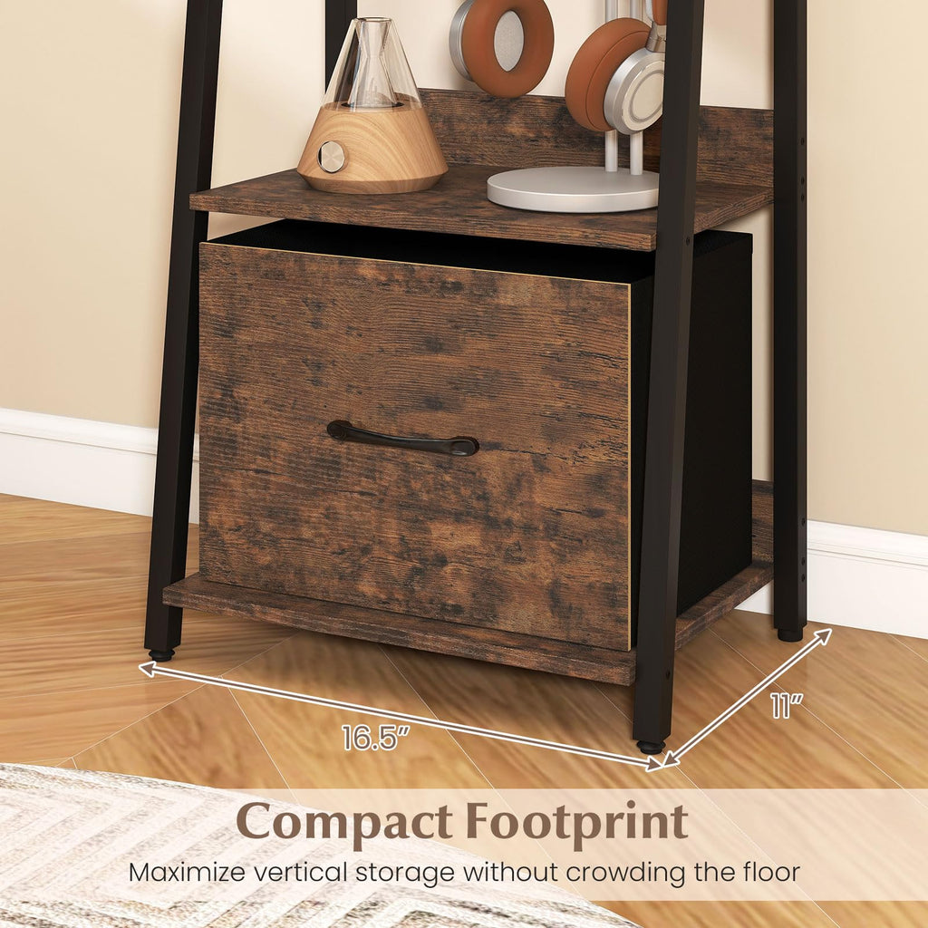 5-Tier Ladder Bookshelf with Fabric Drawer L26614
