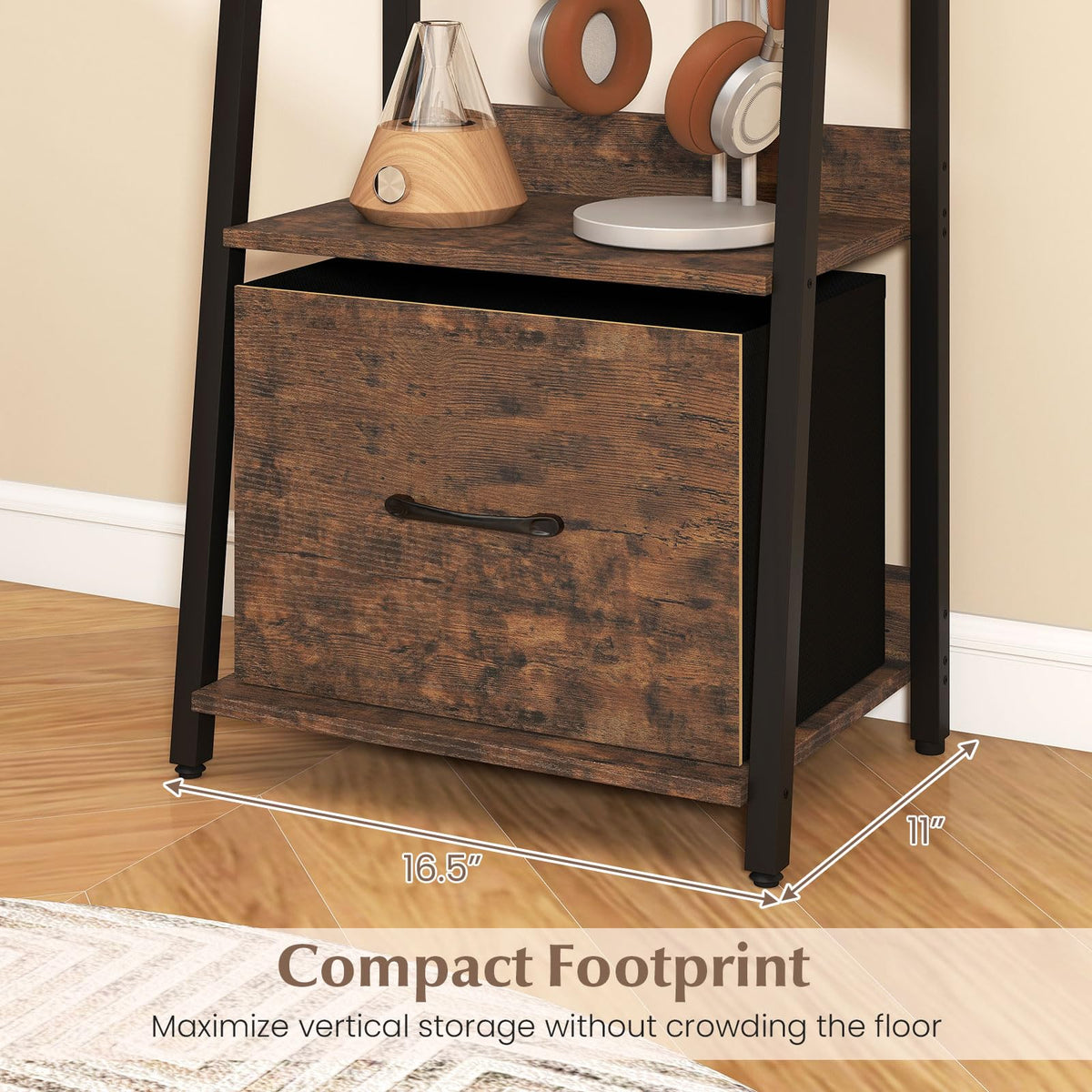 5-Tier Ladder Bookshelf with Fabric Drawer L26614
