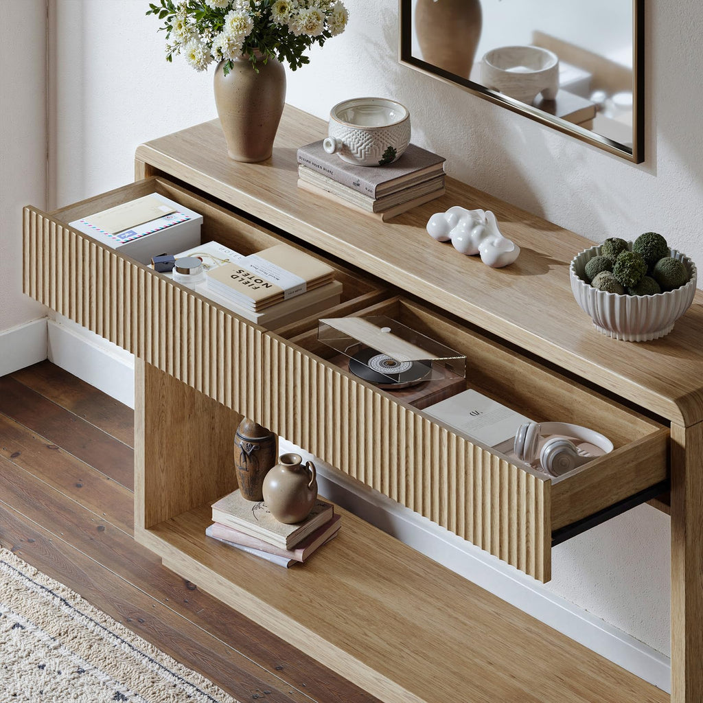 59'' Oak Console Table with Drawers V656
