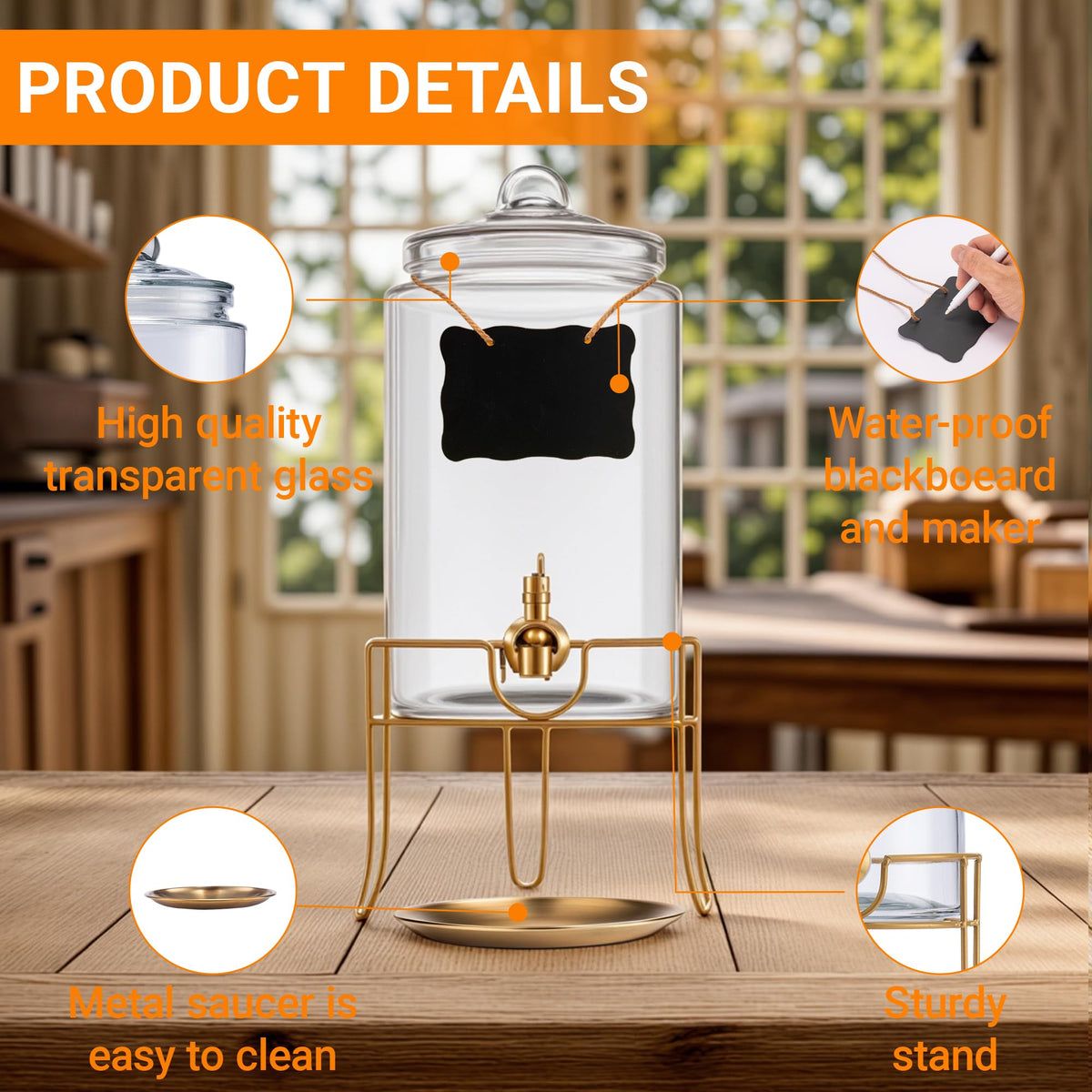 1 Gallon Glass Drink Dispenser with Stand A714