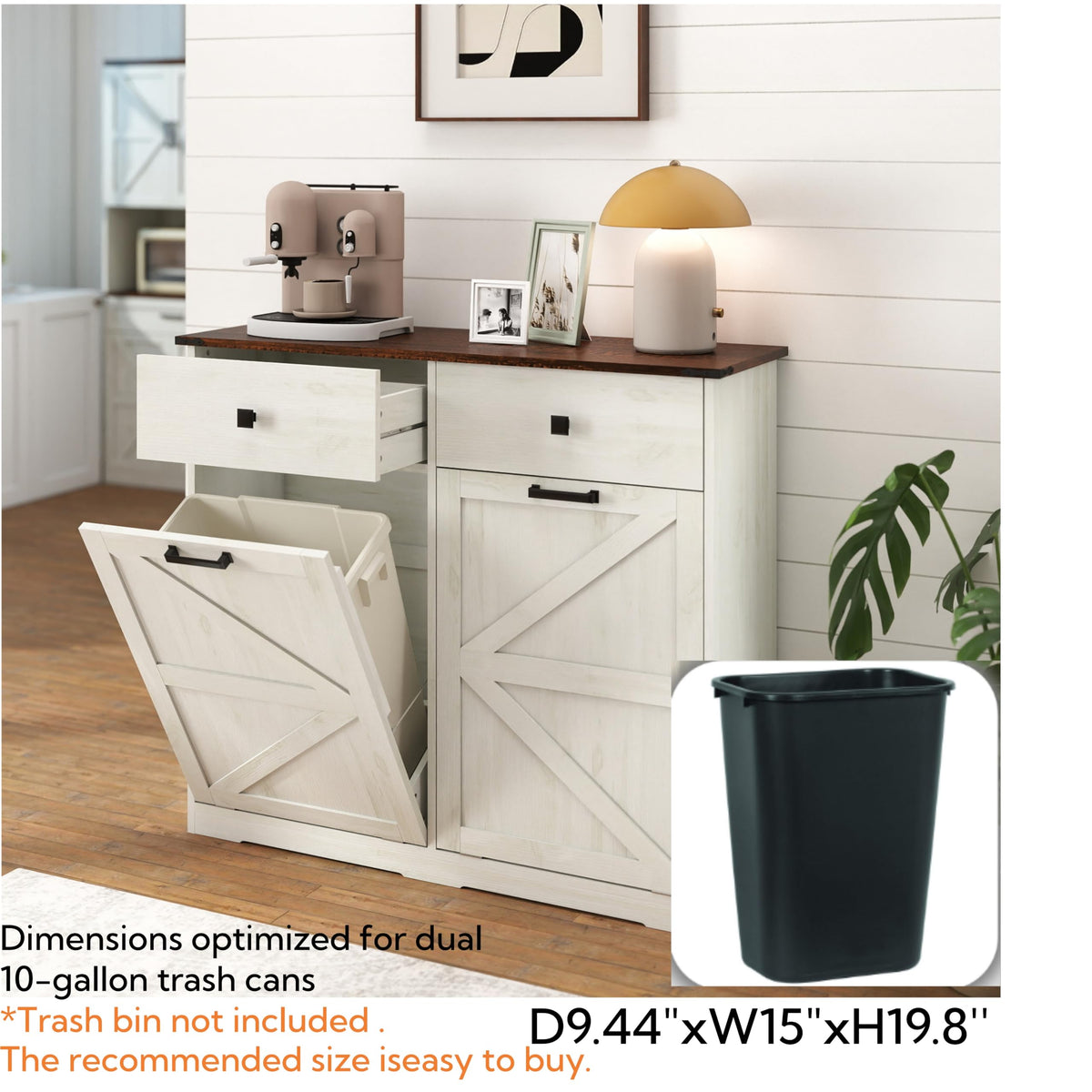 Antique White Double Tilt Out Trash Cabinet with 2 Drawers E97088