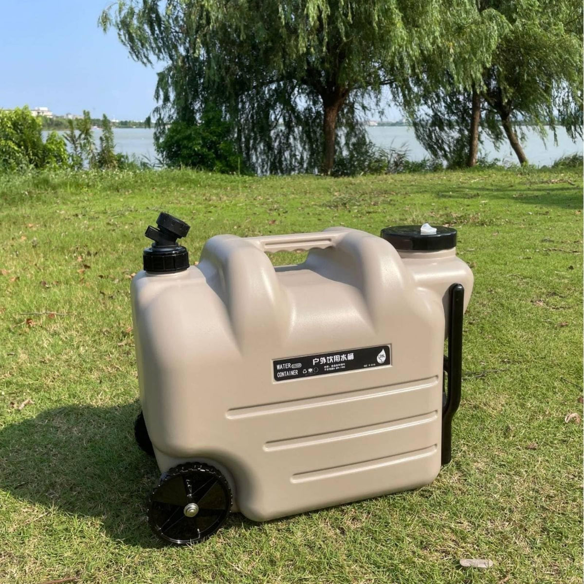 Black Portable Water Tank with Faucet and Wheels Q331