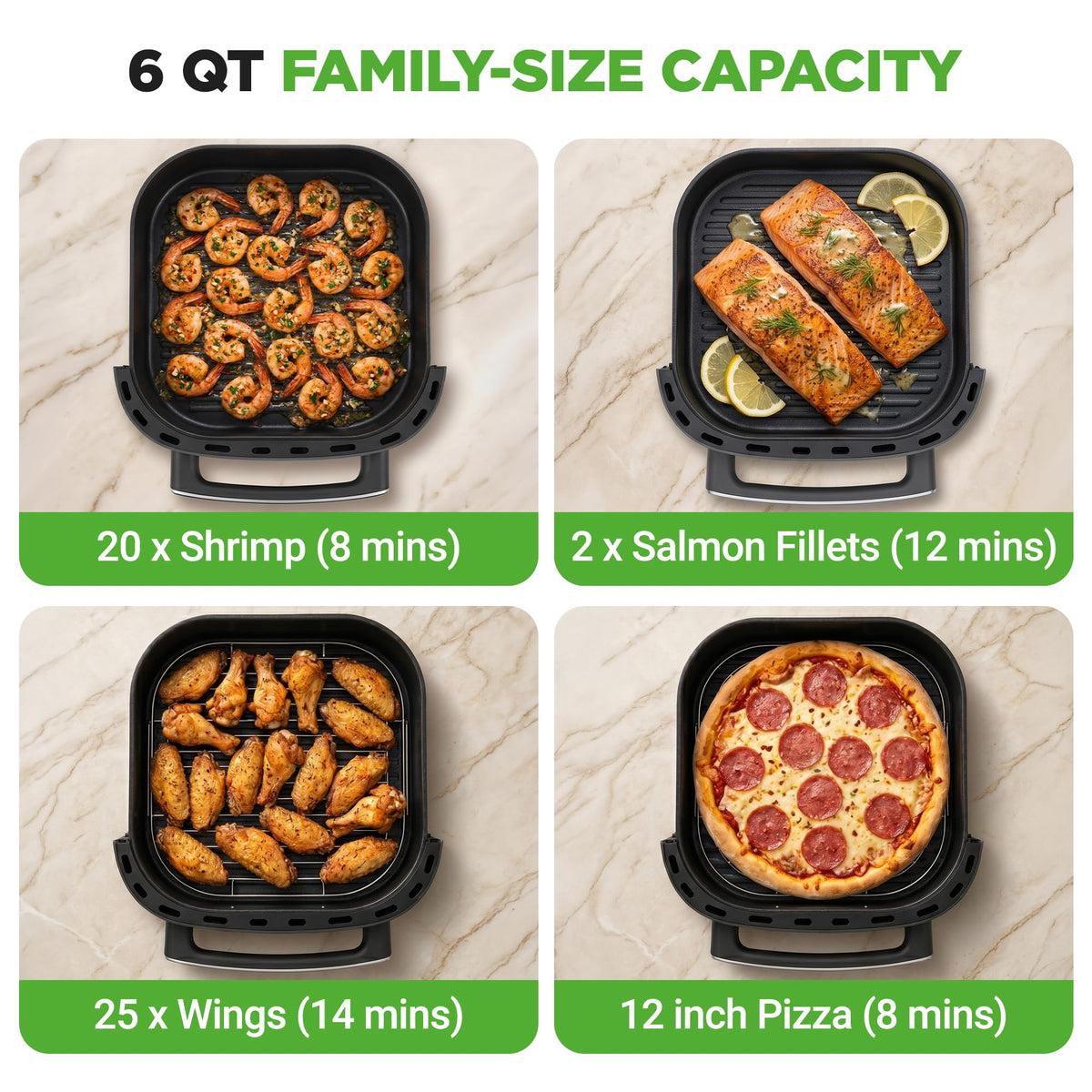 6 Quart Extra Large Air Fryer with 11-in-1 Cooking Presets Grey P996095