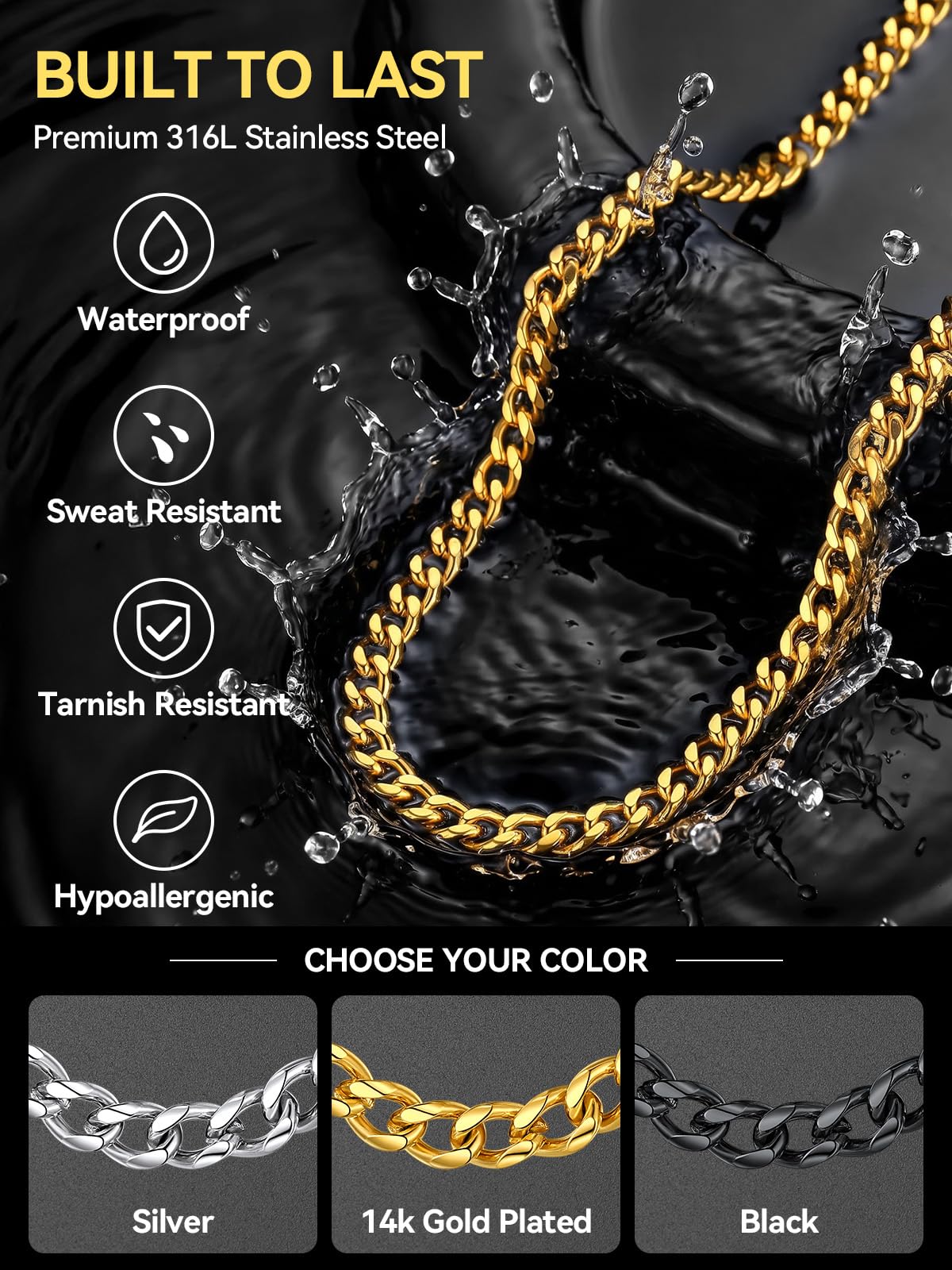 Stainless Steel Cuban Link Chain Necklace K24535