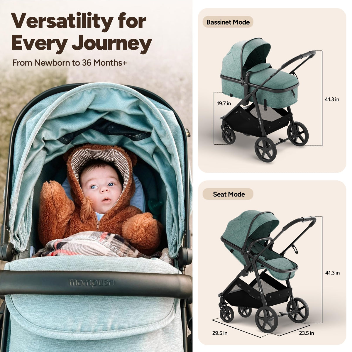 2-in-1 Bassinet Stroller Reversible Seat Black G1885