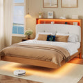 Full Size Floating Bed Frame with LED Light and Charging Station G8148