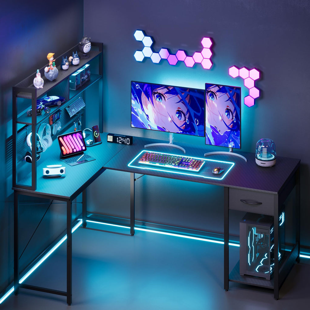 L Shaped Gaming Desk with Hutch I986551