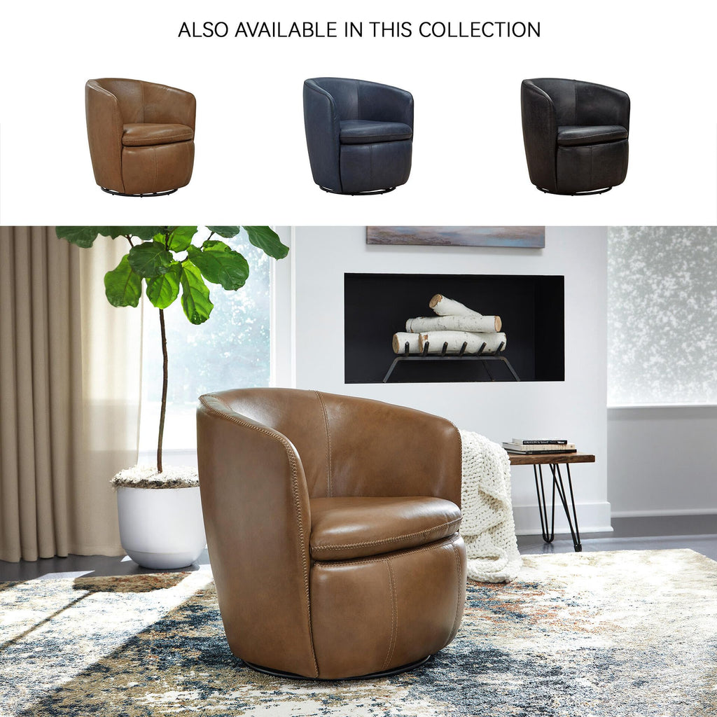 Top Grain Leather Swivel Barrel Chair Z910
