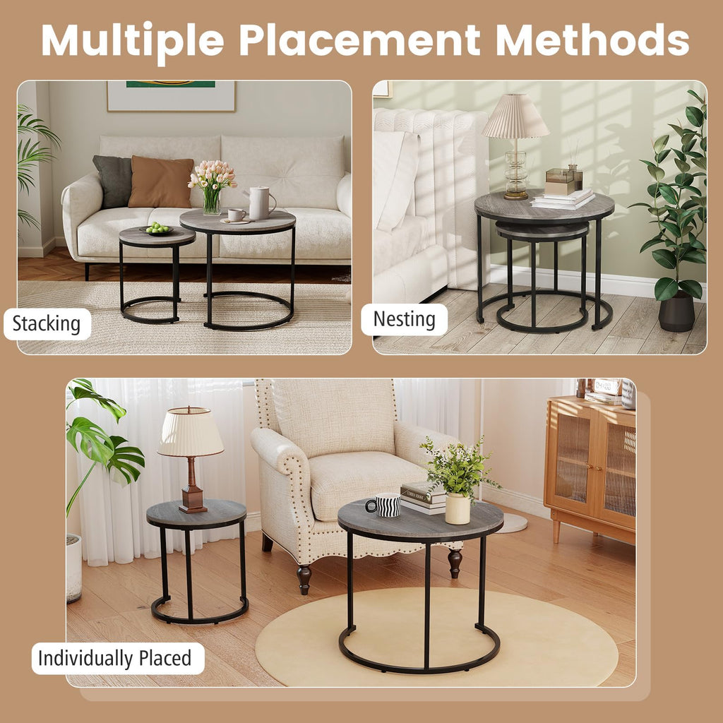 Round Nesting Coffee Table Set of 2 Grey Oak I901581