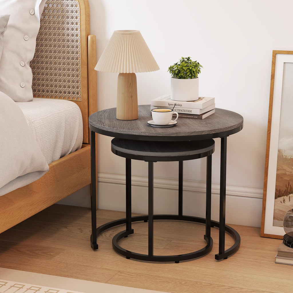 Round Nesting Coffee Table Set of 2 Grey Oak I901581