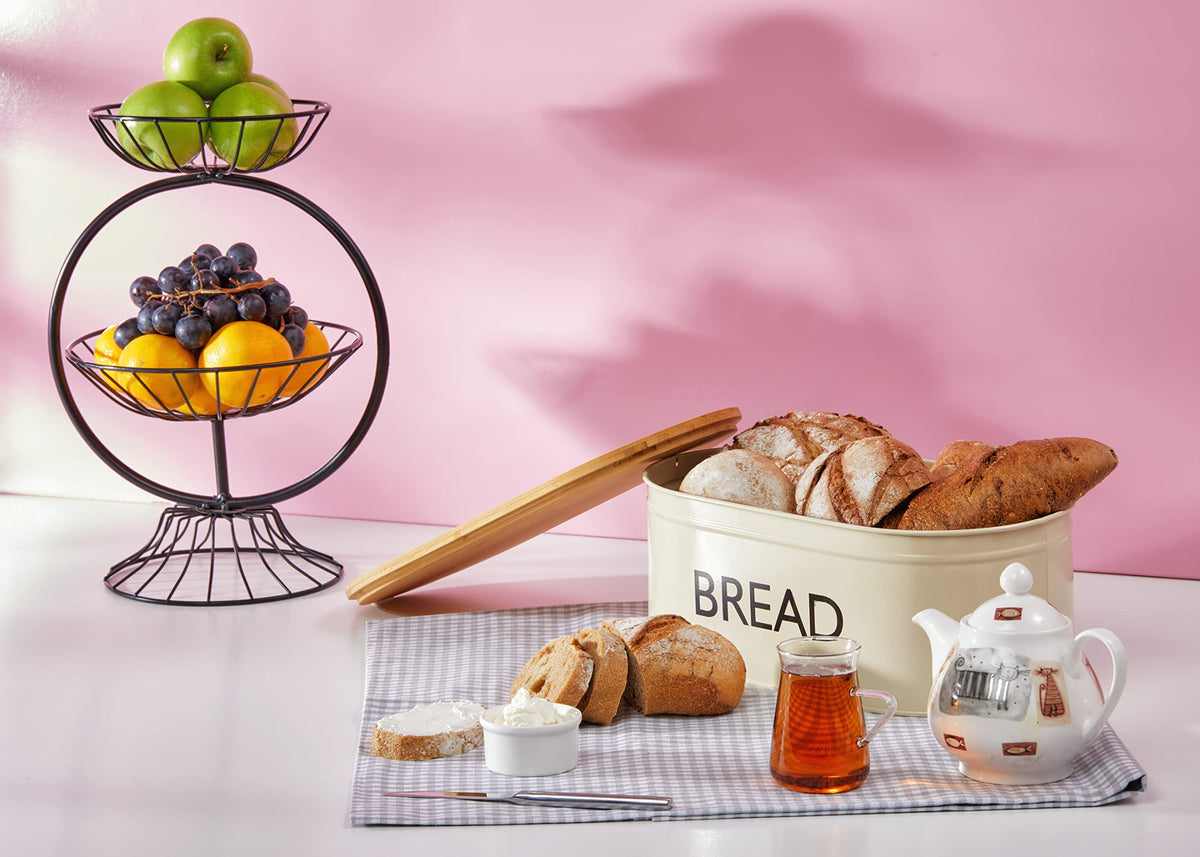 Metal Bread Box with Bamboo Lid Q2450