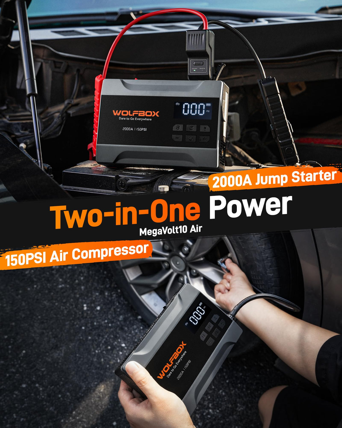 2000A Portable 12V Jump Starter with Air Compressor I8400