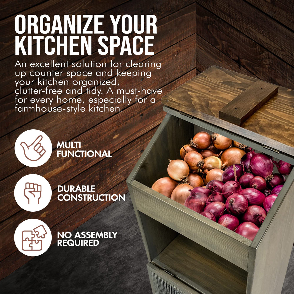 Wooden Bread and Vegetable Storage Bin L253798