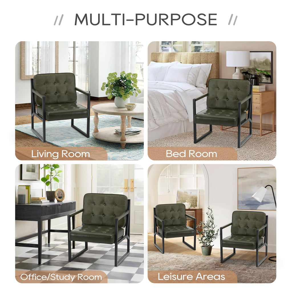 Green Leather Accent Chair Set of 2 O1495