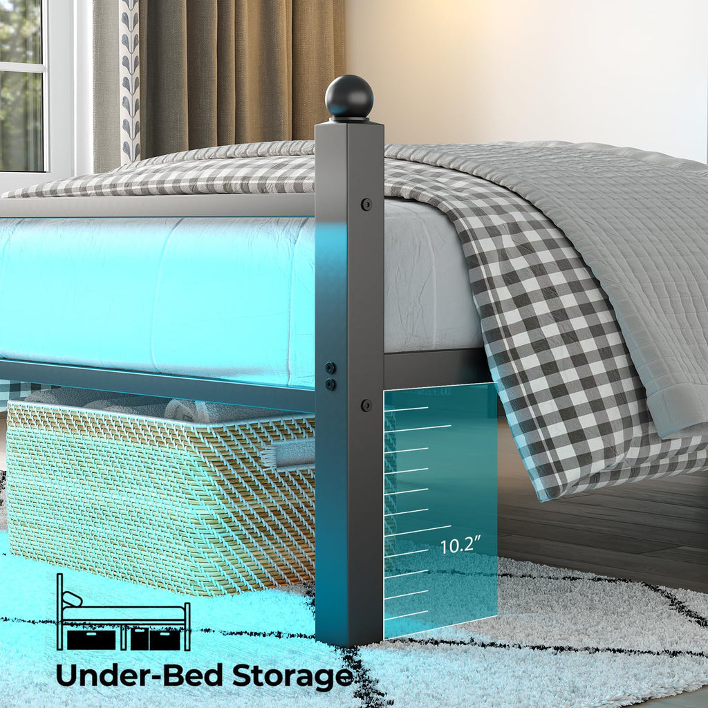 Black Twin Bed Frame with LED Lights and Charging Station O495