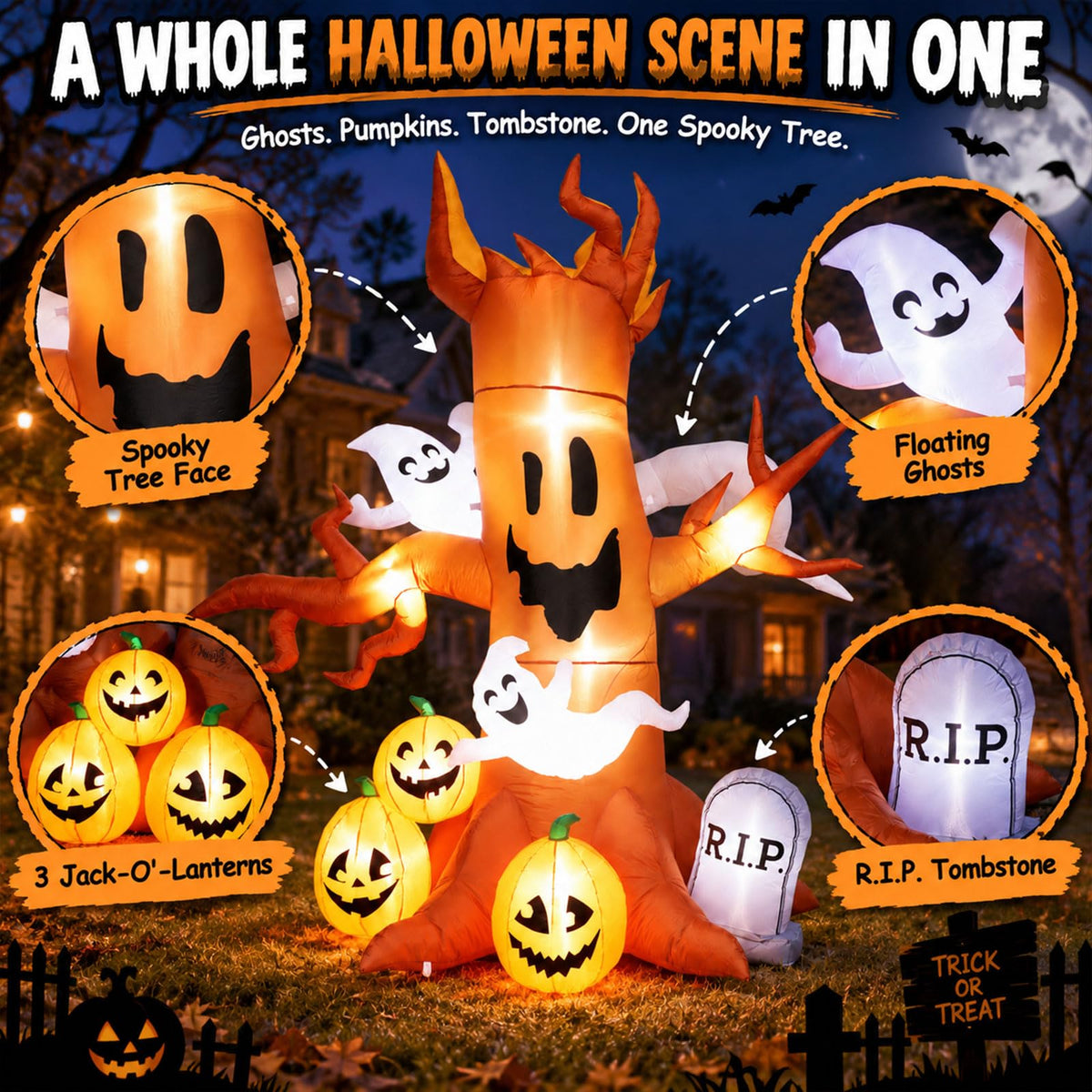 8FT Halloween Inflatable Ghost Tree Decoration B237