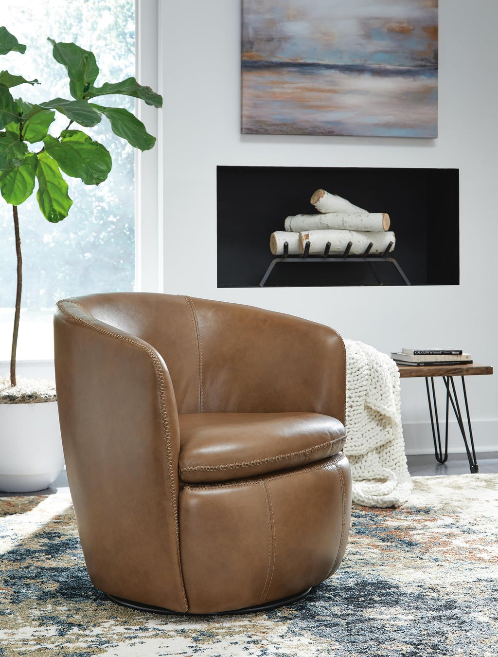 Top Grain Leather Swivel Barrel Chair Z910