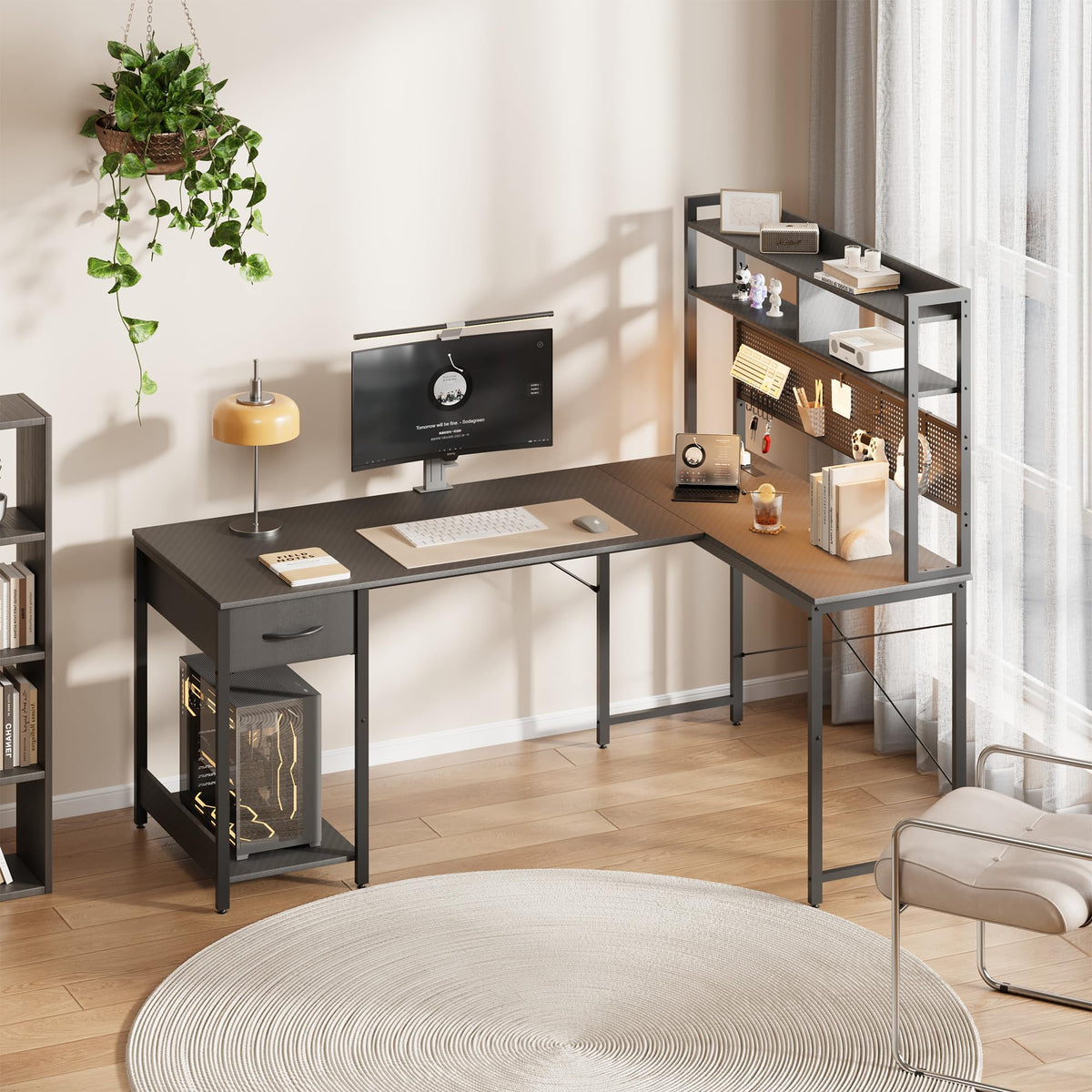 L Shaped Gaming Desk with Hutch I986551