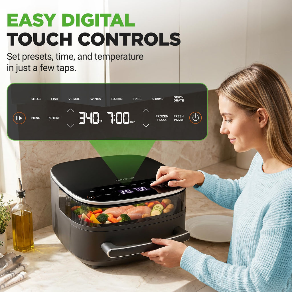 6 Quart Extra Large Air Fryer with 11-in-1 Cooking Presets Grey P996095