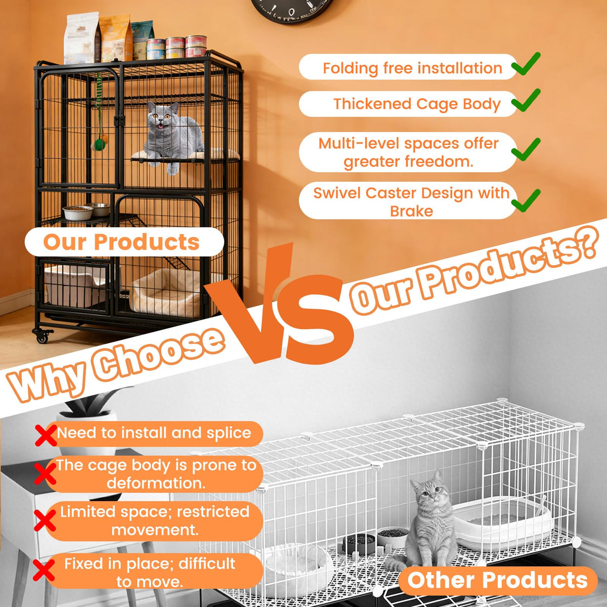 Collapsible Metal Wire Cat Cage H436693
