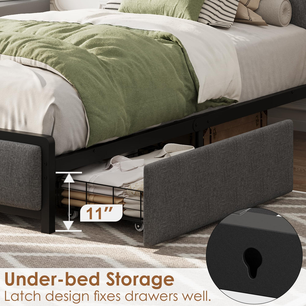 Gray Twin Size Bed Frame with 2 Drawers G870