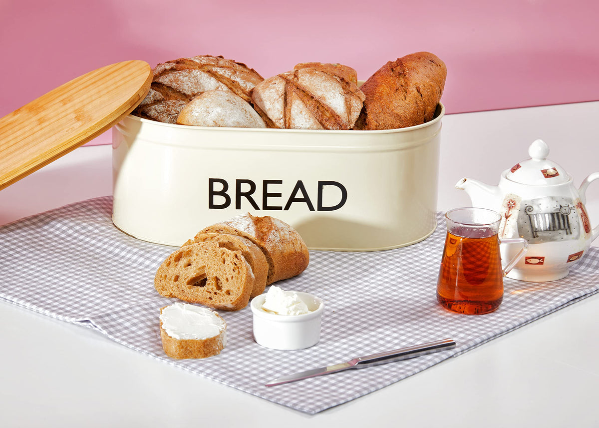 Metal Bread Box with Bamboo Lid Q2450