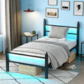 Black Twin Bed Frame with LED Lights and Charging Station O495