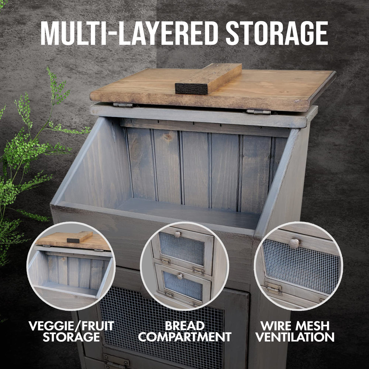 Wooden Bread and Vegetable Storage Bin L253798