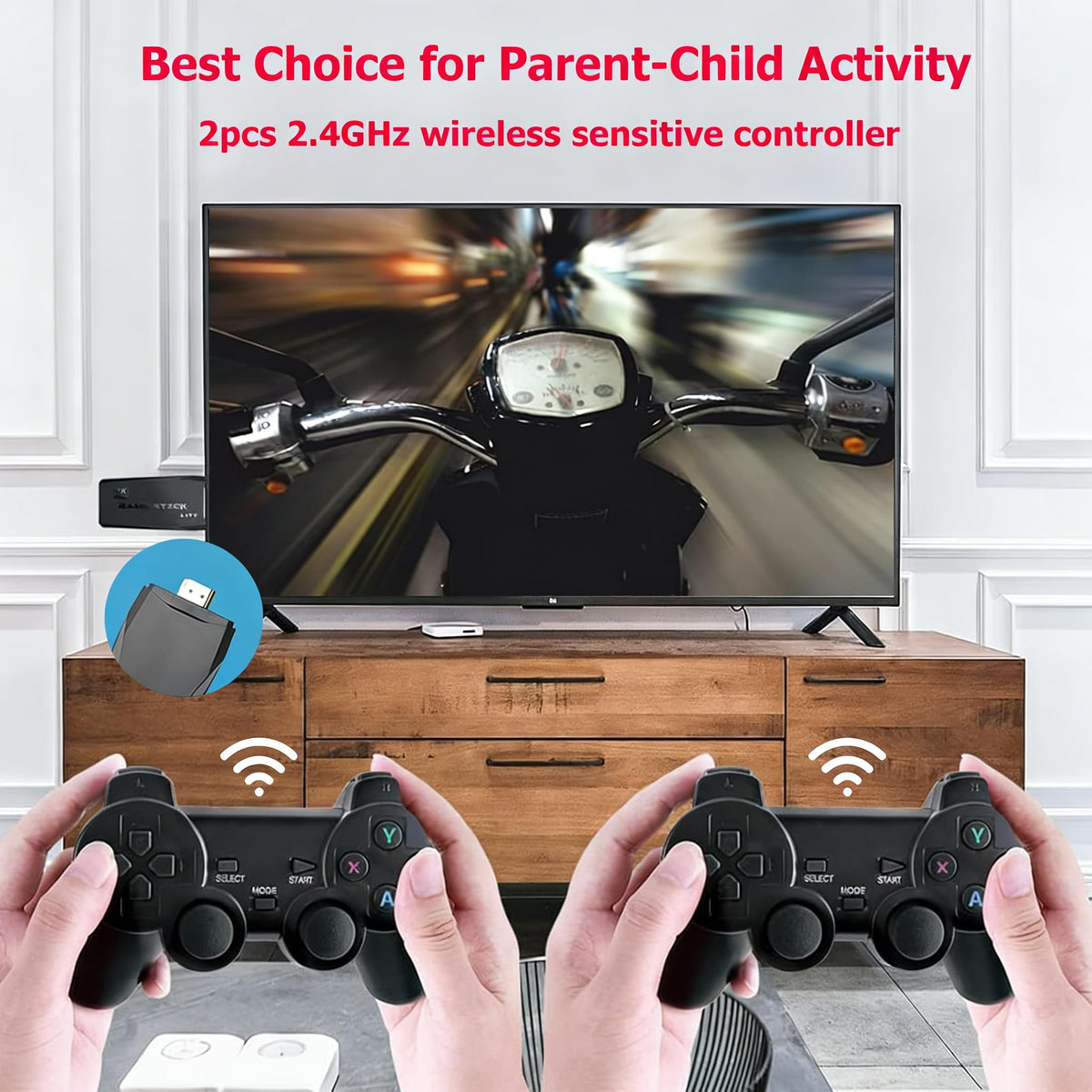 Wireless Retro Game Console 128G Plug & Play Video Game Stick with 2.4G Wireless Controller E7826